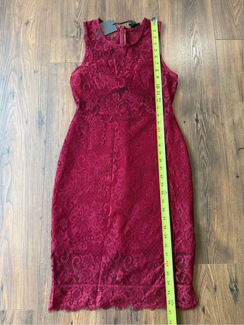 NBD Women’s Wine Red Floral Lace Sheath Cocktail Midi Dress Size S NWT - Picture 10 of 11